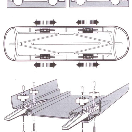 Kamei T-stukken 20mm - M8 schroefdraad - aanvullende set voor dakkoffers